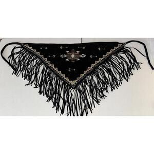 Beautifully beaded Scarf or Hip coverup approx 30" wide Black w/multicolor beads